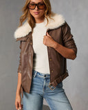 Georginna Leather Fur Collar Moto Jacket