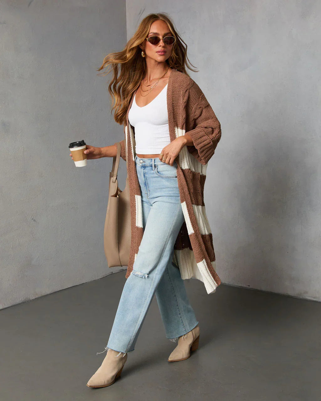Nestle Down Contrast Stripe Knit Cardigan