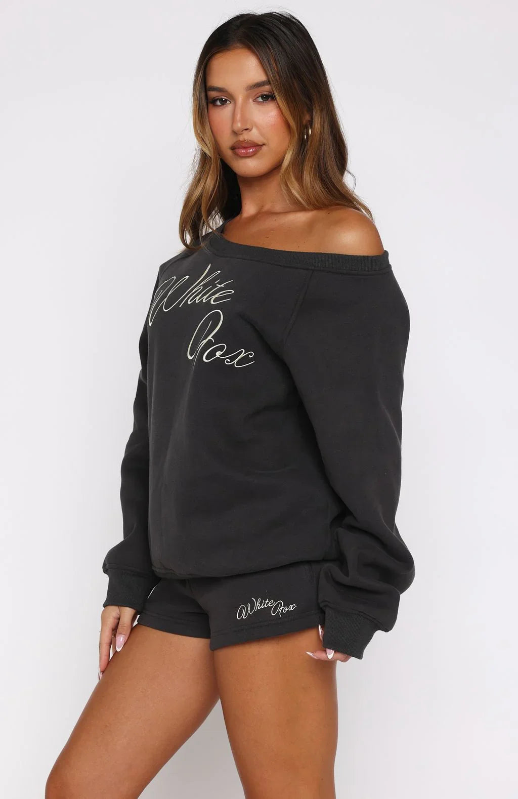 Lucky Thirteen Elsa Off Shoulder Sweater Charcoal