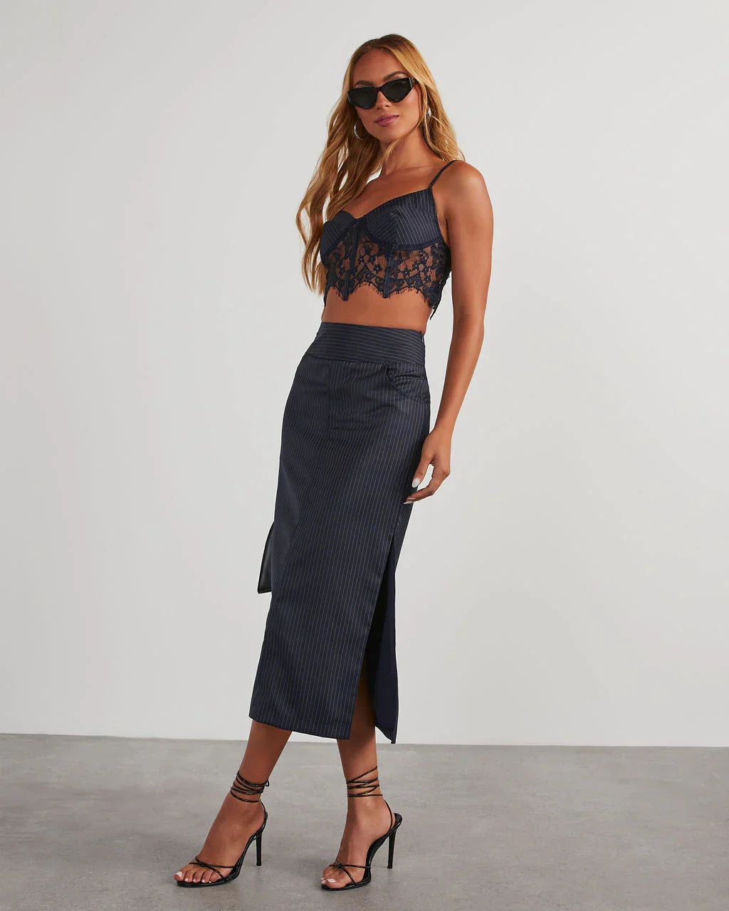 Whitmore Pinstripe Lace Corset Top