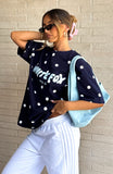 Offstage Printed Oversized Tee Navy Polka Dot