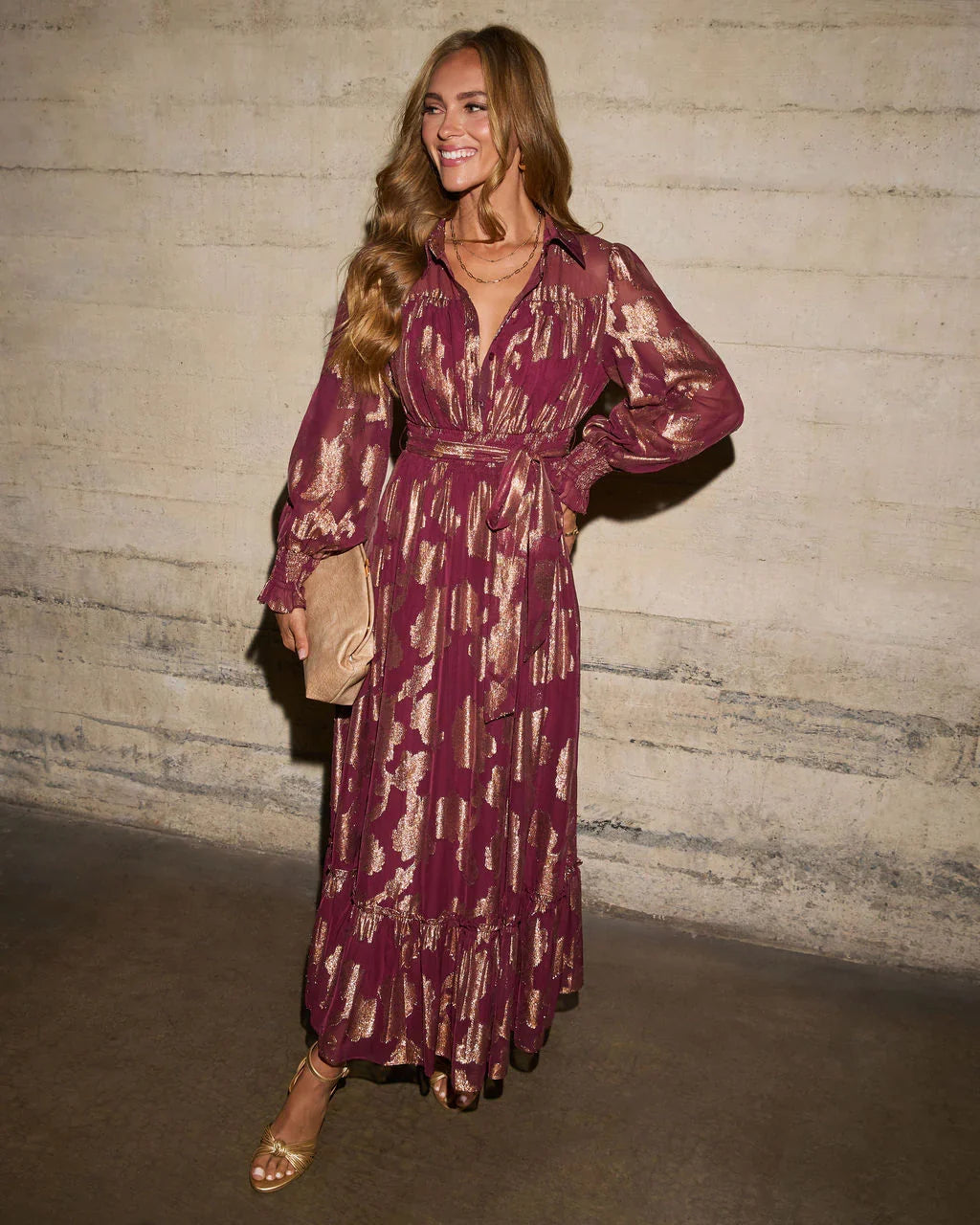 Vionette Printed Wrap Tie Maxi Dress