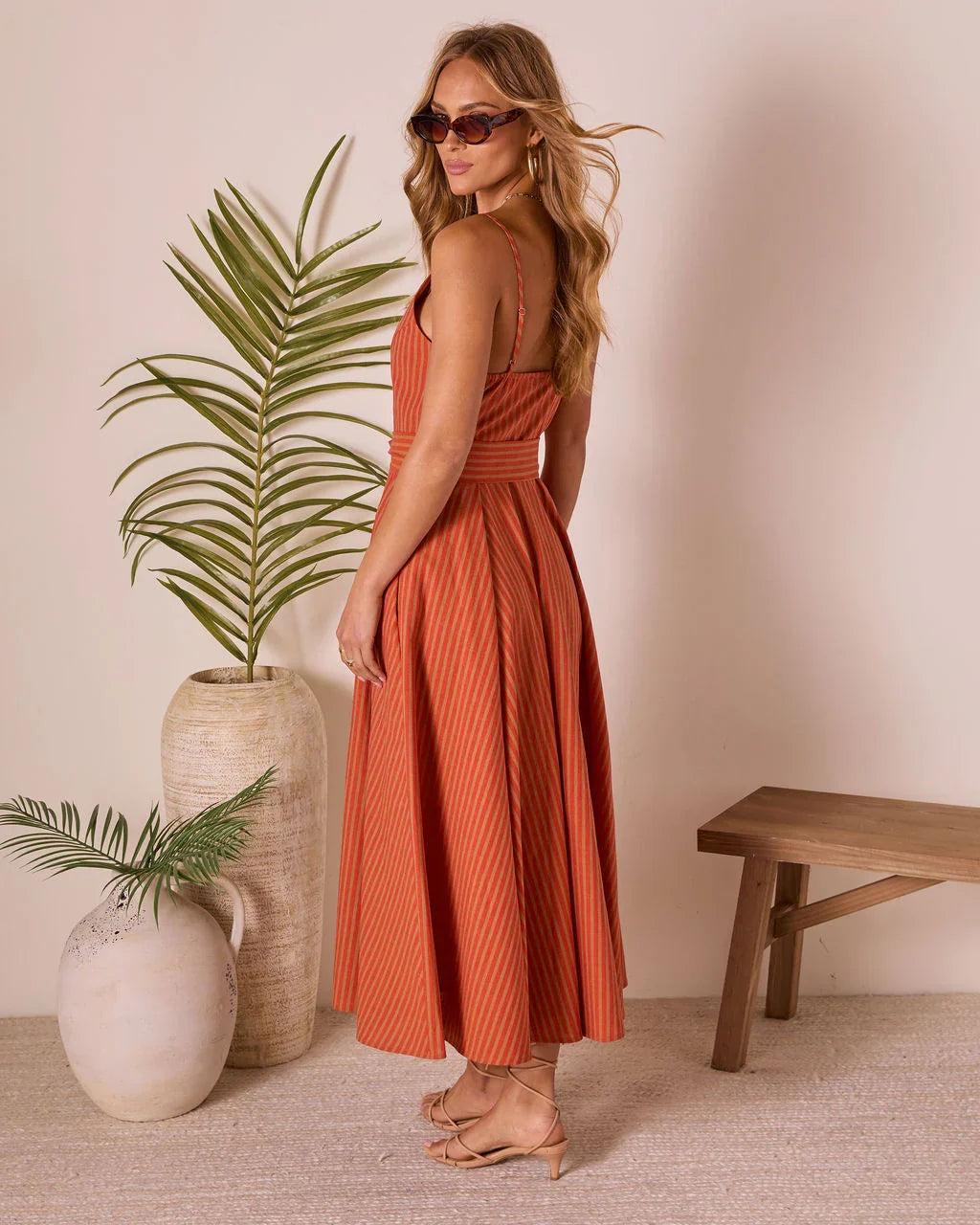 Bungalow Bliss Striped Belted Midi Dress