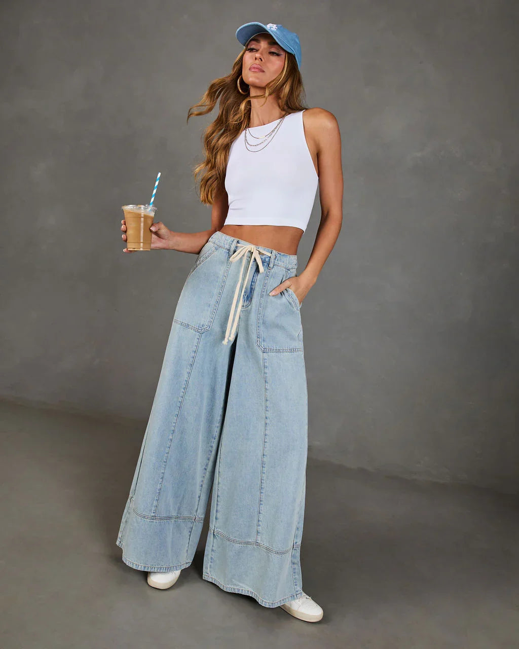 Shonna Stretch High Rise Wide Leg Drawstring Jeans