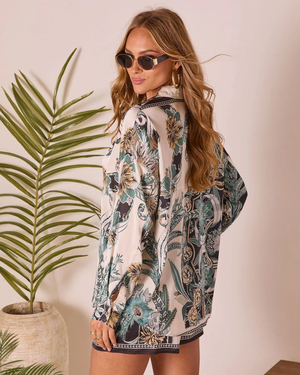 Island Current Abstract Printed Button Up Top