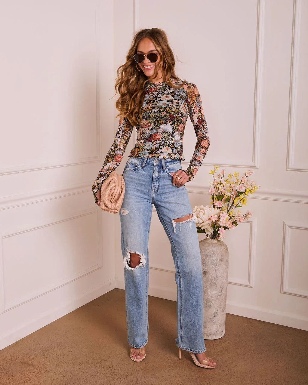Garden Muse Floral Mesh Mockneck Top