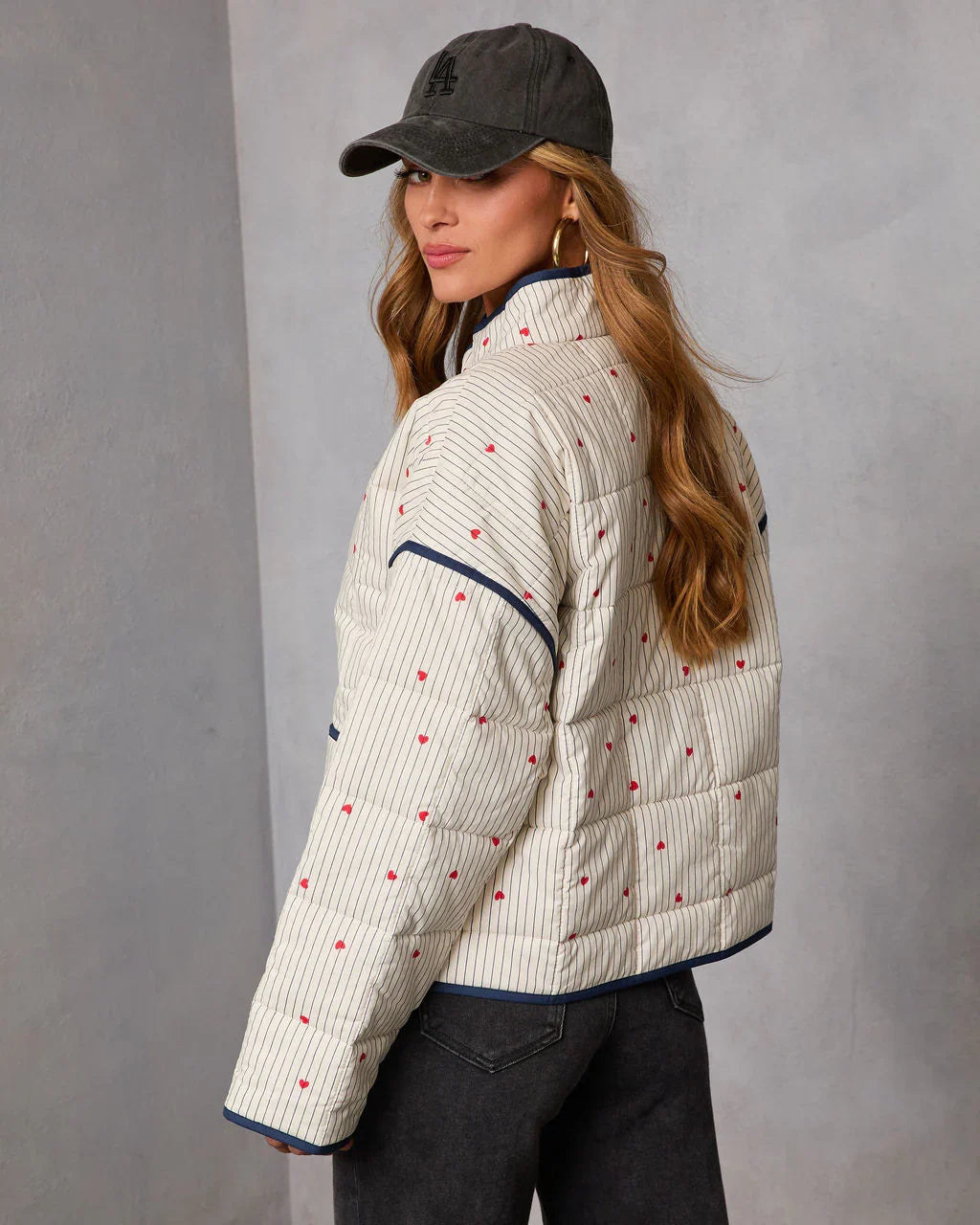Warm Hearts Quilted Heart Print Jacket