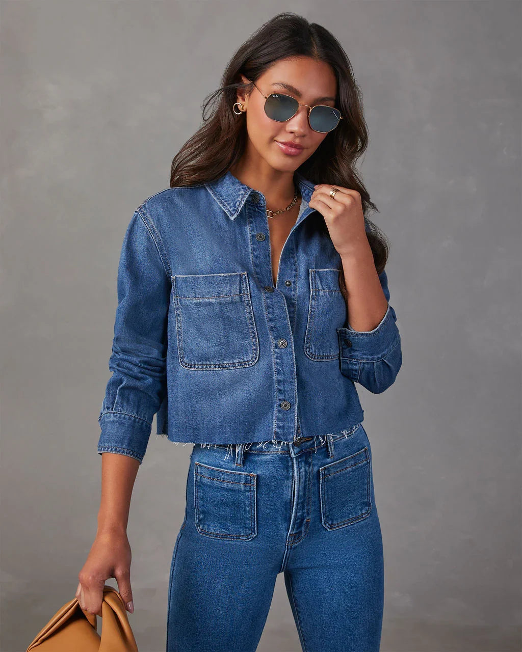 Jamie Cropped Denim Button Down Top