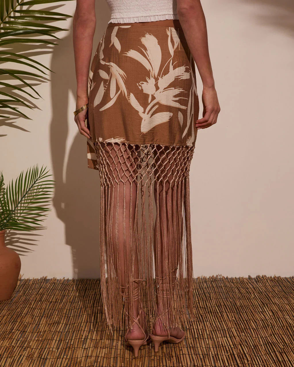 Sunny Views Wrap Fringe Mini Skirt