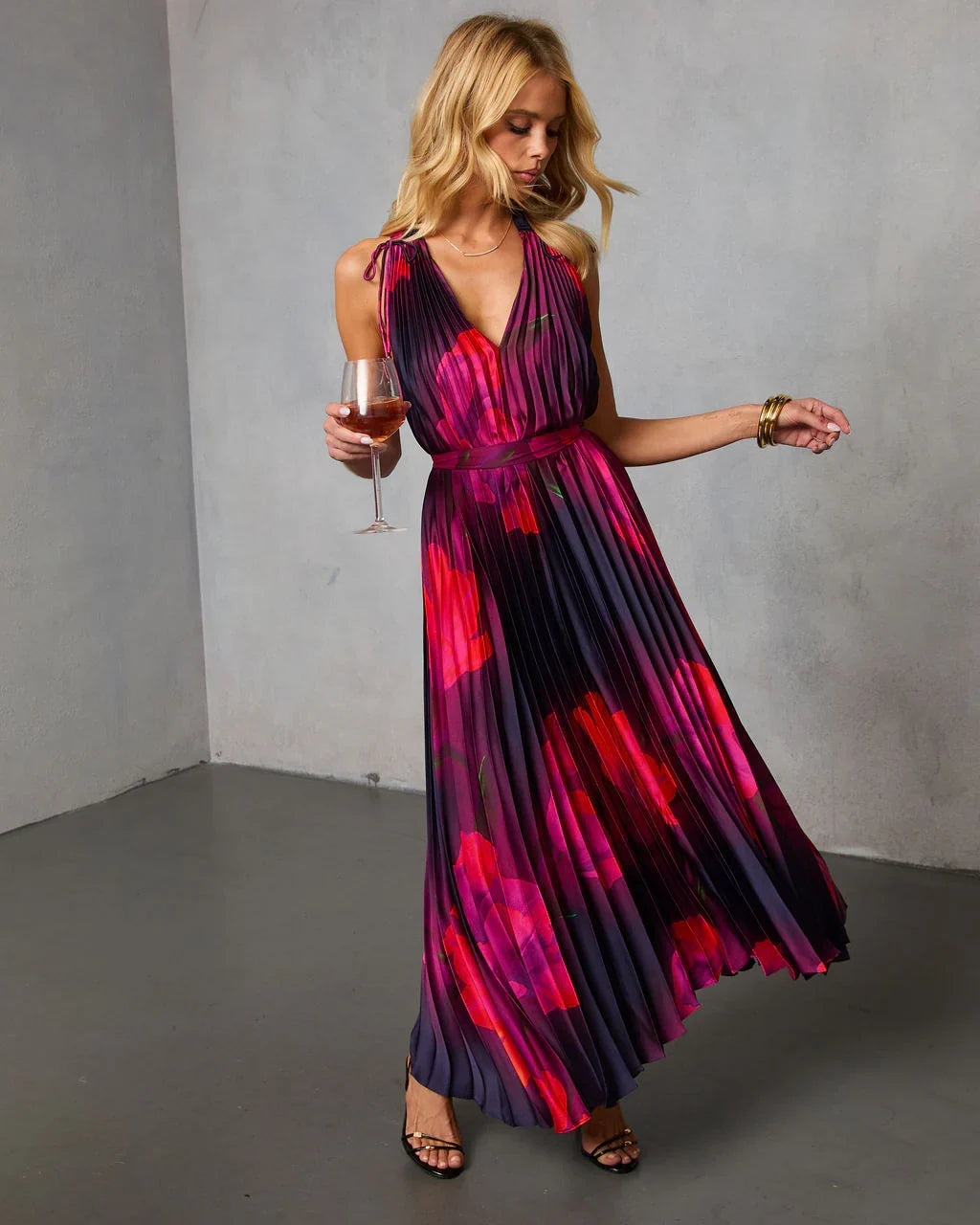 Noeme Pleated Halter Maxi Dress