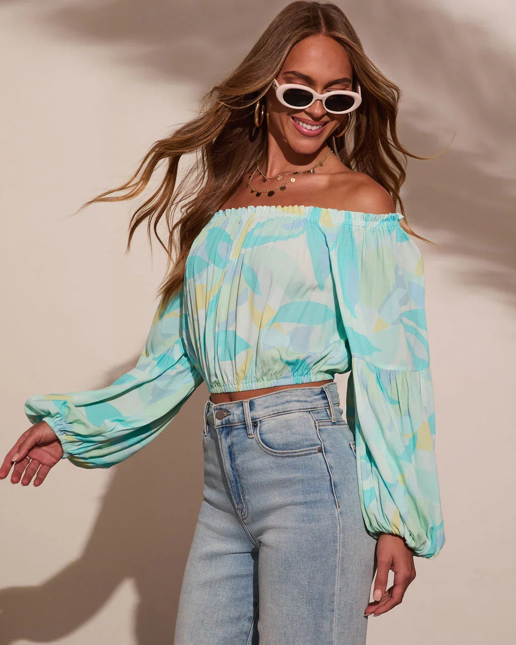Tropical Spring Printed Off The Shoulder Top