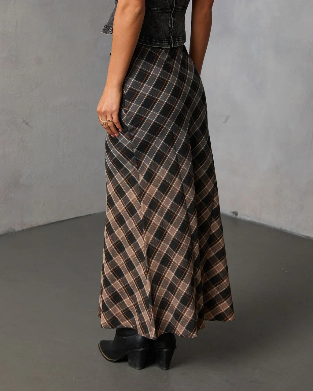 Bronzed Harvest Plaid Maxi Skirt