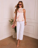 Nadya Floral Satin Mock Neck Tie Top