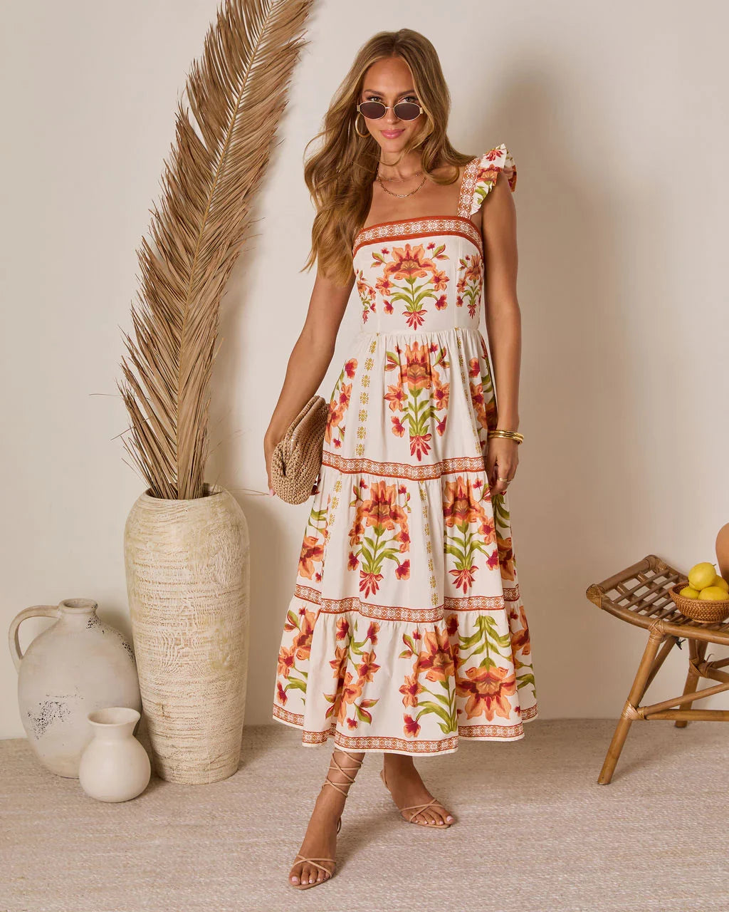 Tropical Reverie Tiered Floral Maxi Dress