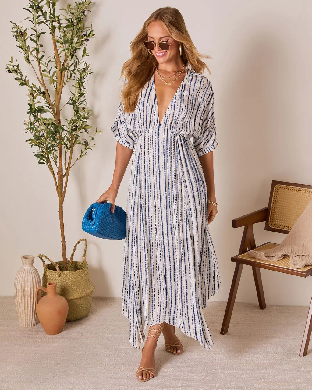 Salt Sky Plunging Neckline Maxi Dress