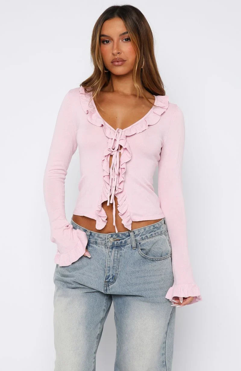 Beyond Limits Long Sleeve Knit Top Baby Pink