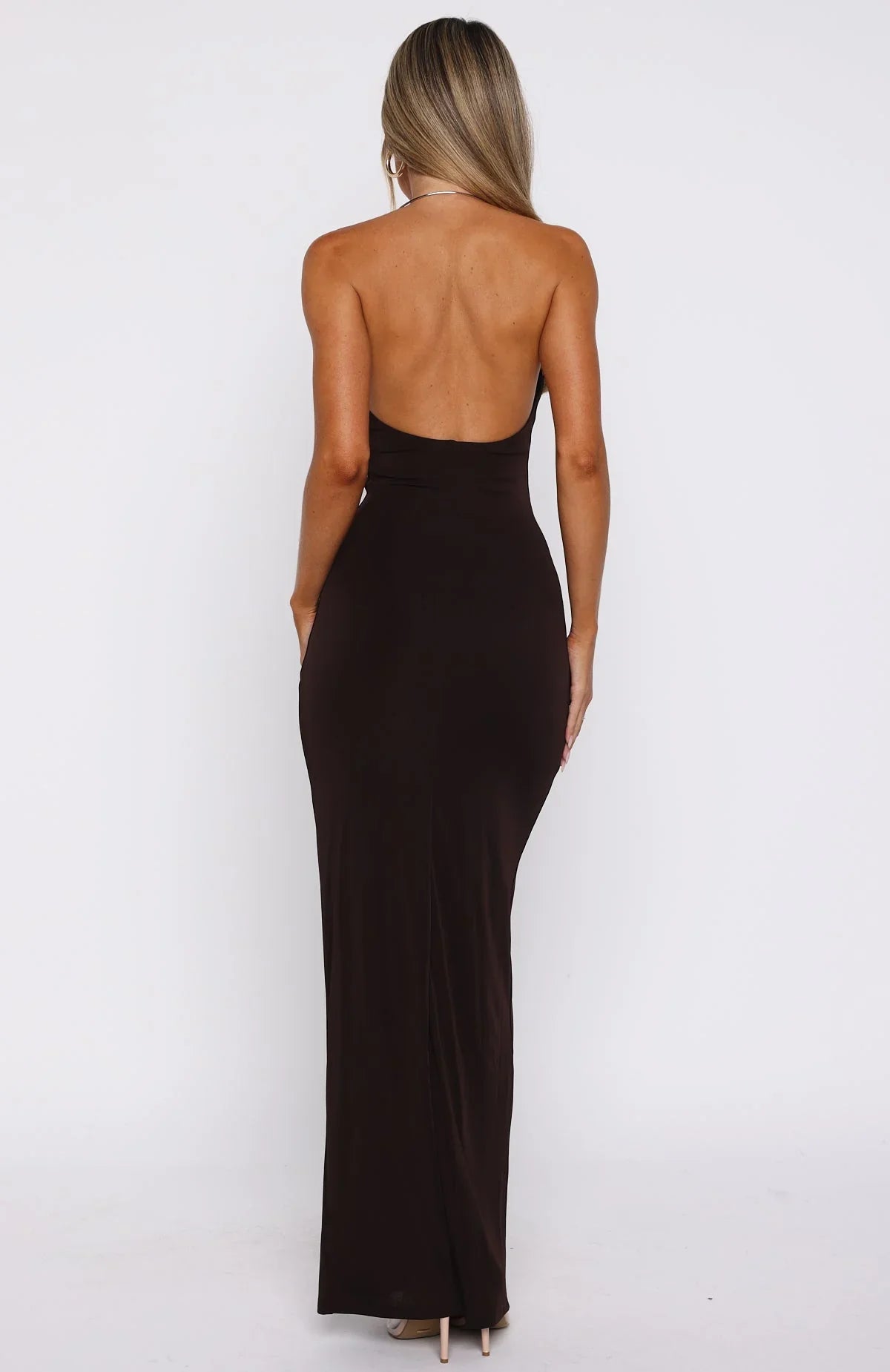 Cute Without Apology Halter Maxi Dress Chocolate