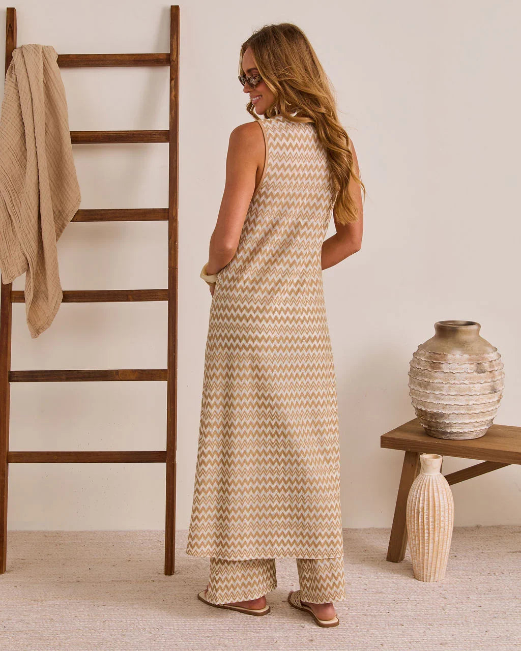 Drifted Moment Chevron Print Cover Up Tassel Tie Duster