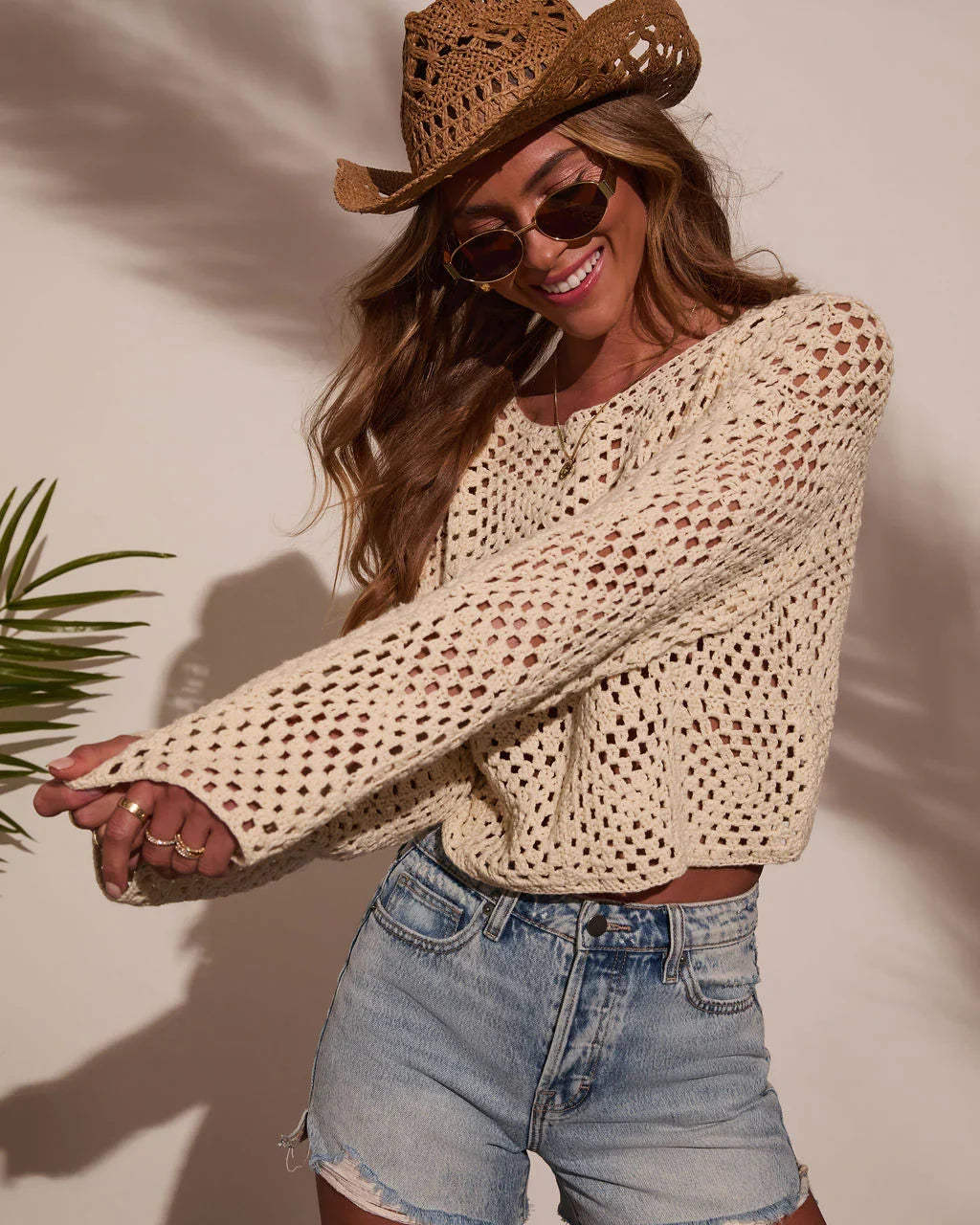 Elisa Knit Crochet Long Sleeve Top