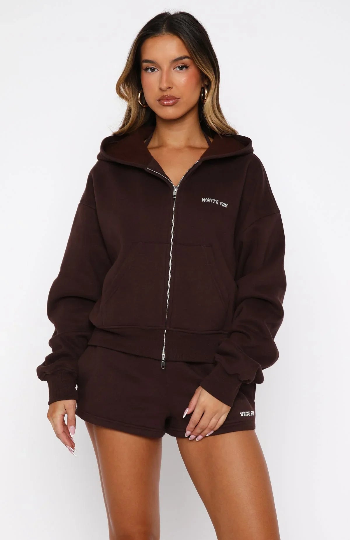 Test Drive Boxy Zip Front Hoodie Chocolate