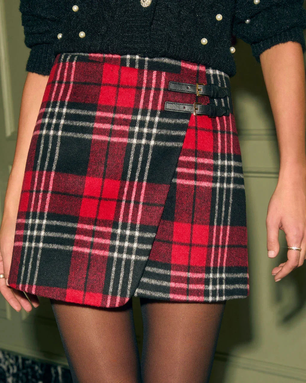 Heritage Hearth Wrap Plaid Mini Skirt