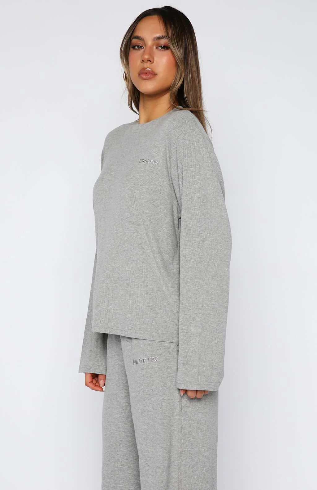 Come A Long Way Soft Lounge Long Sleeve Ribbed Tee Grey Marle