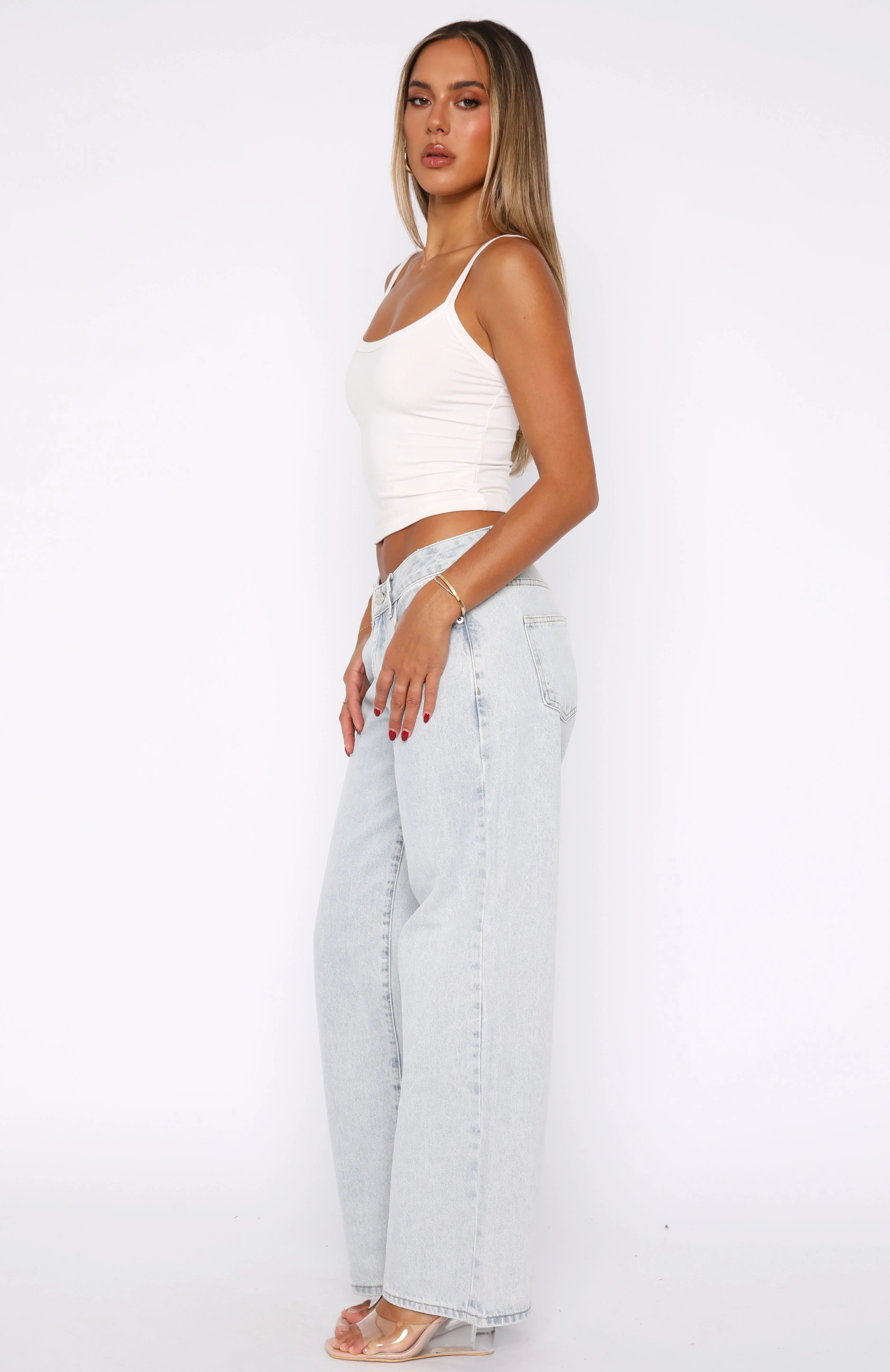 Bring The Style Low Rise Wide Leg Jeans Glacier Blue