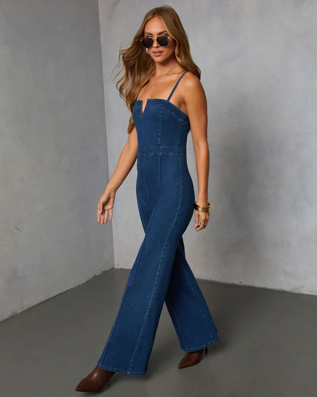 So Mila Denim Flare Jumpsuit
