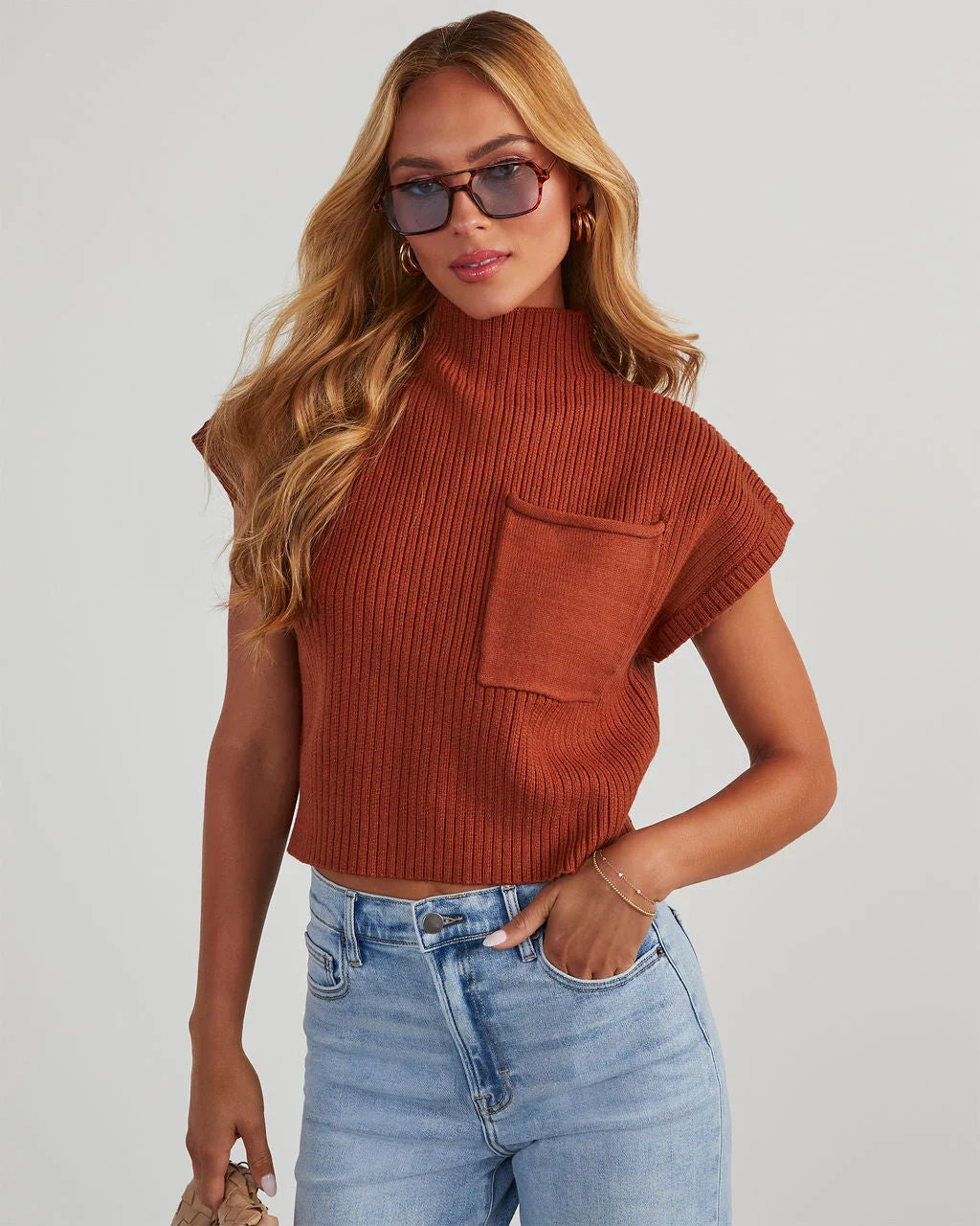 Brooke Mock Neck Short Sleeve Sweater