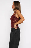 Pretty Savage Lace Bodysuit Wine