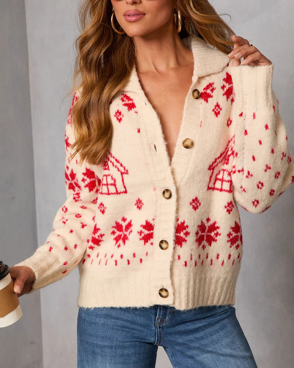 Snowfall Cottage Novelty Fair Isle Cardigan