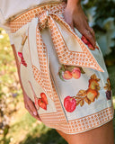 Sweet Harvest Wrap Fruit Print Mini Skirt