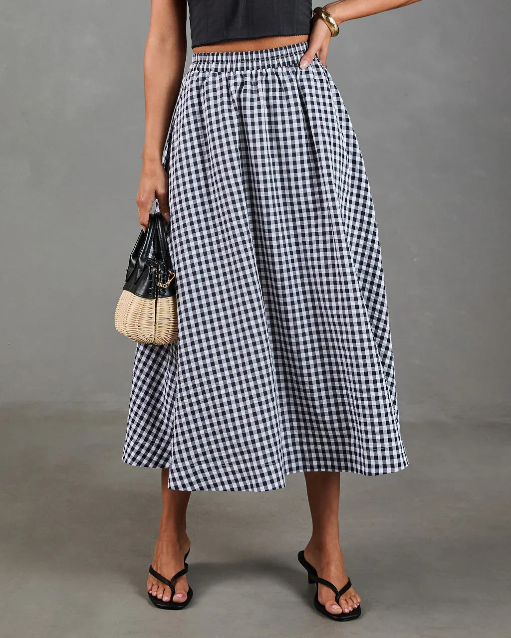 Heritage Club Gingham Print Midi Skirt