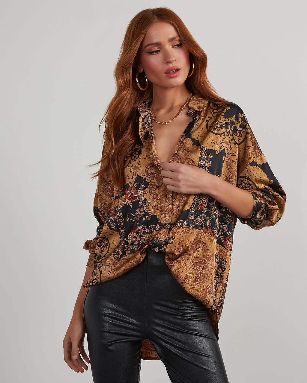 Annabelle Satin Paisley Button Down Top