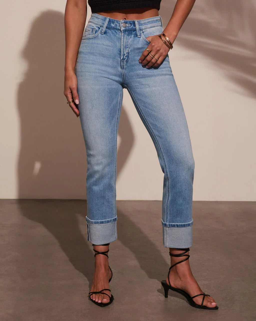Julieanne Super Stretch Straight Leg Cuff Jeans