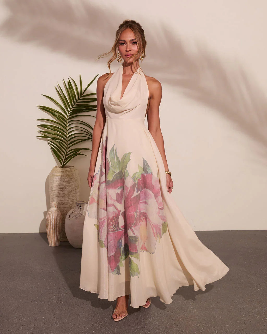 Raynah Floral Print Cowl Neck Maxi Dress