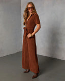 Warm Rust Tie Waist Corduroy Jumpsuit