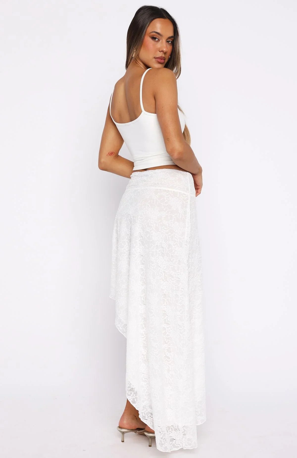 Dancing On My Own Lace Midi Skirt White