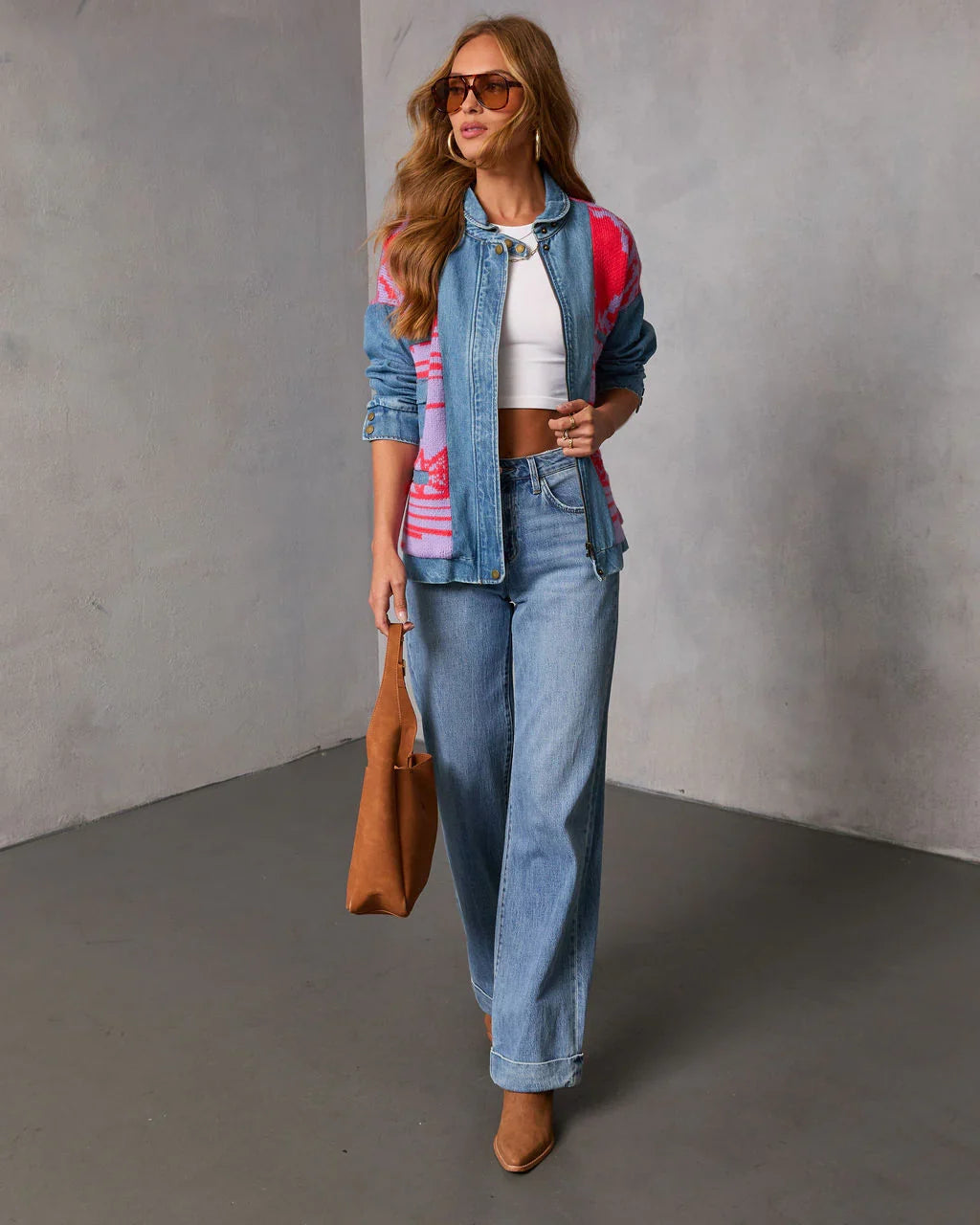 Muccia Knit Overlay Denim Jacket
