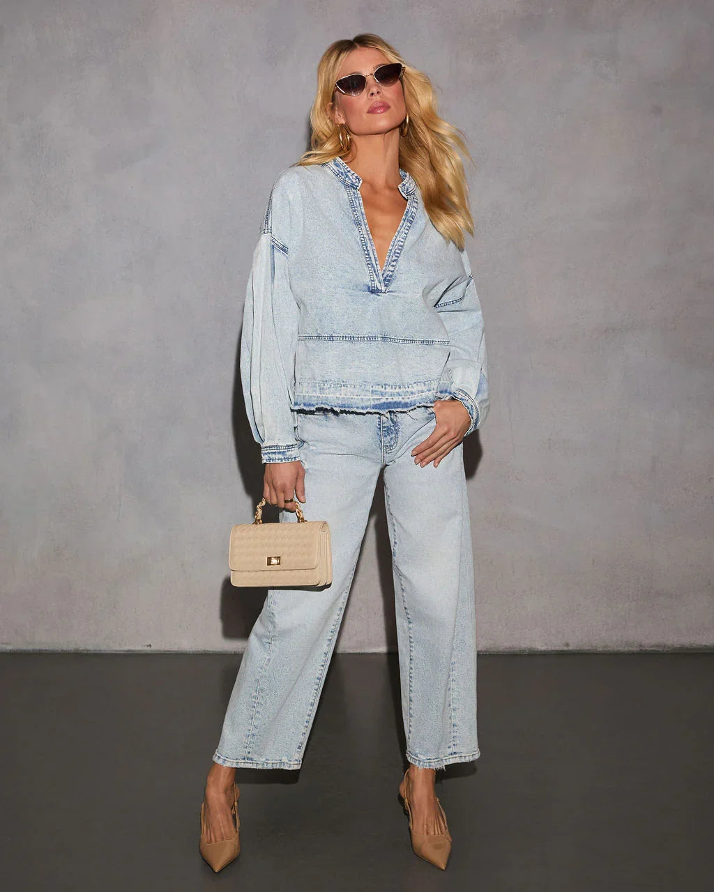 Lisbon Relaxed Plunging Neckline Denim Top
