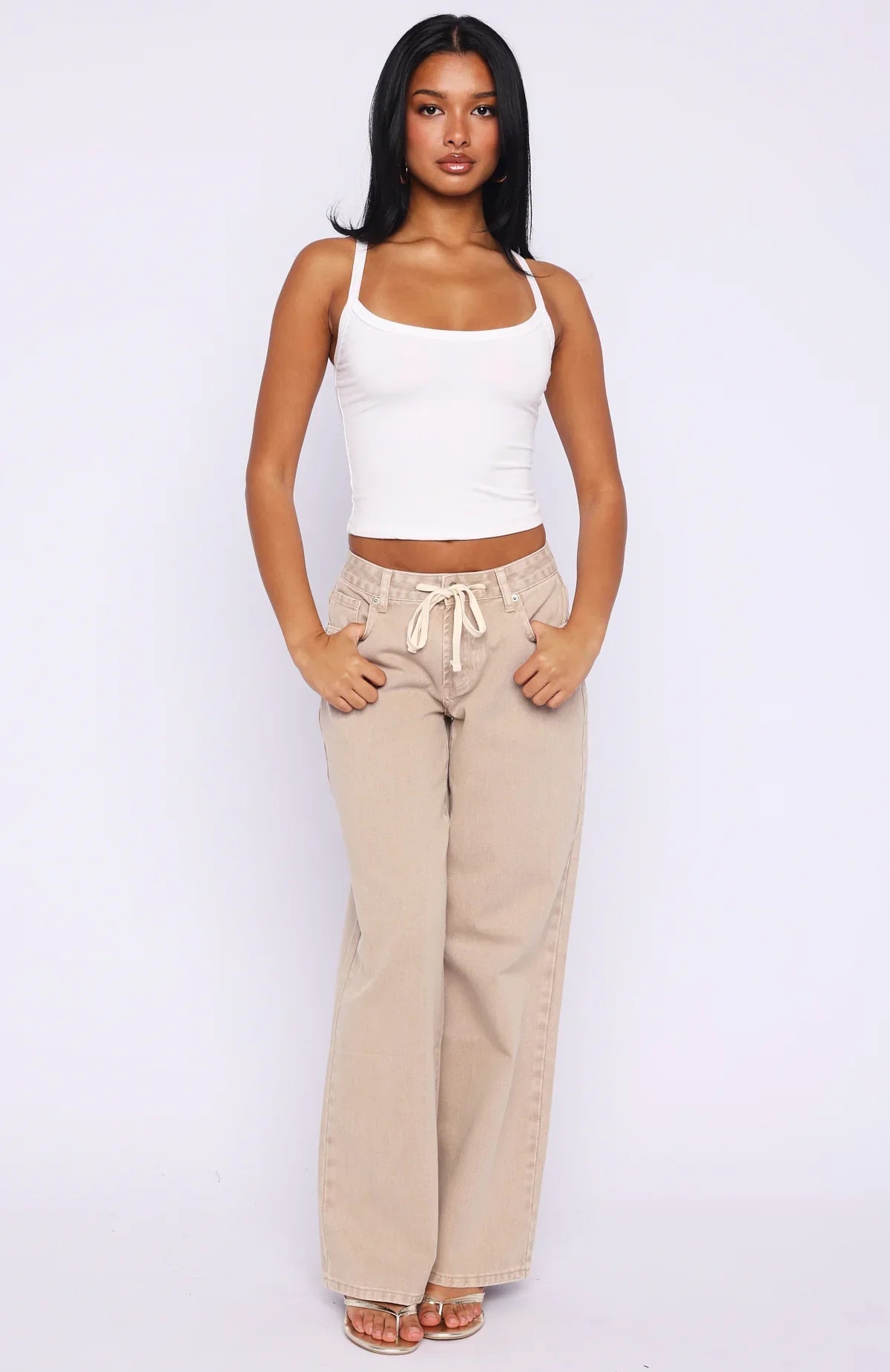Kendall Mid Rise Wide Leg Jeans Sesame Wash