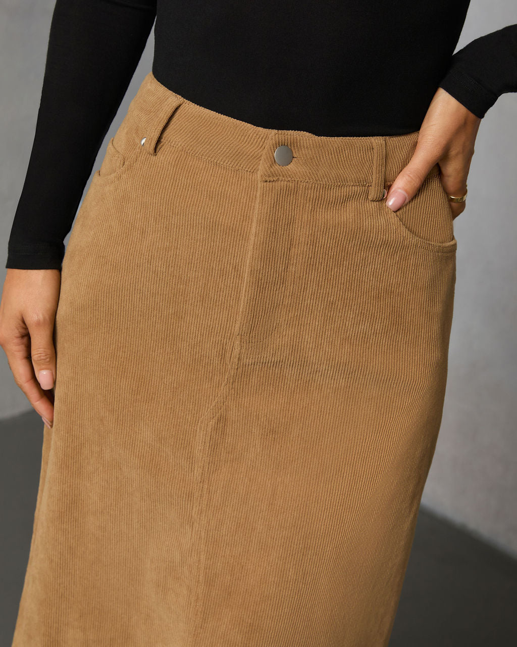 Ganita Corduroy Slit Midi Skirt