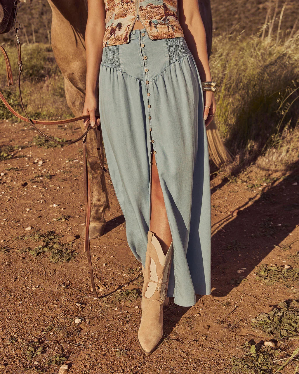 Briena Chambray Maxi Skirt