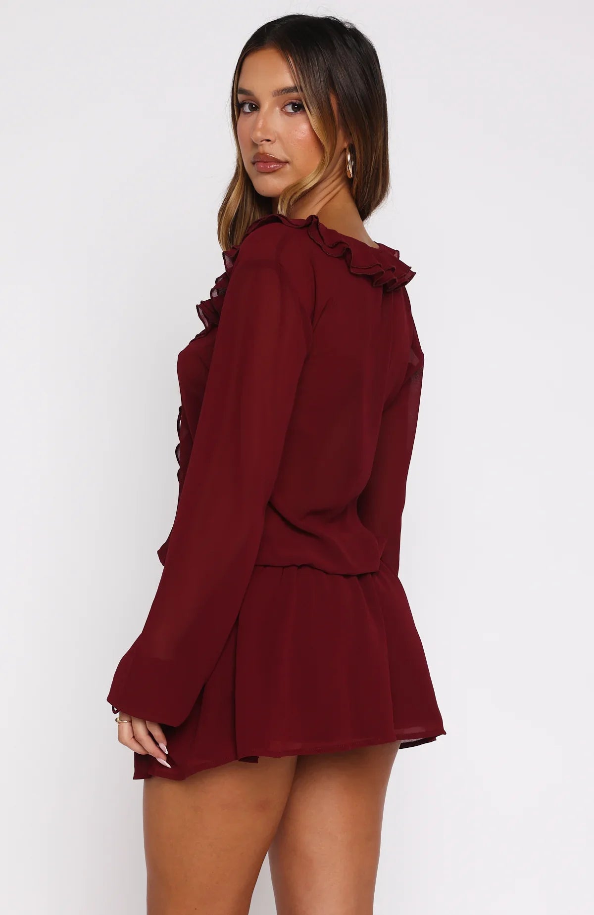 Eternal Energy Long Sleeve Mini Dress Burgundy