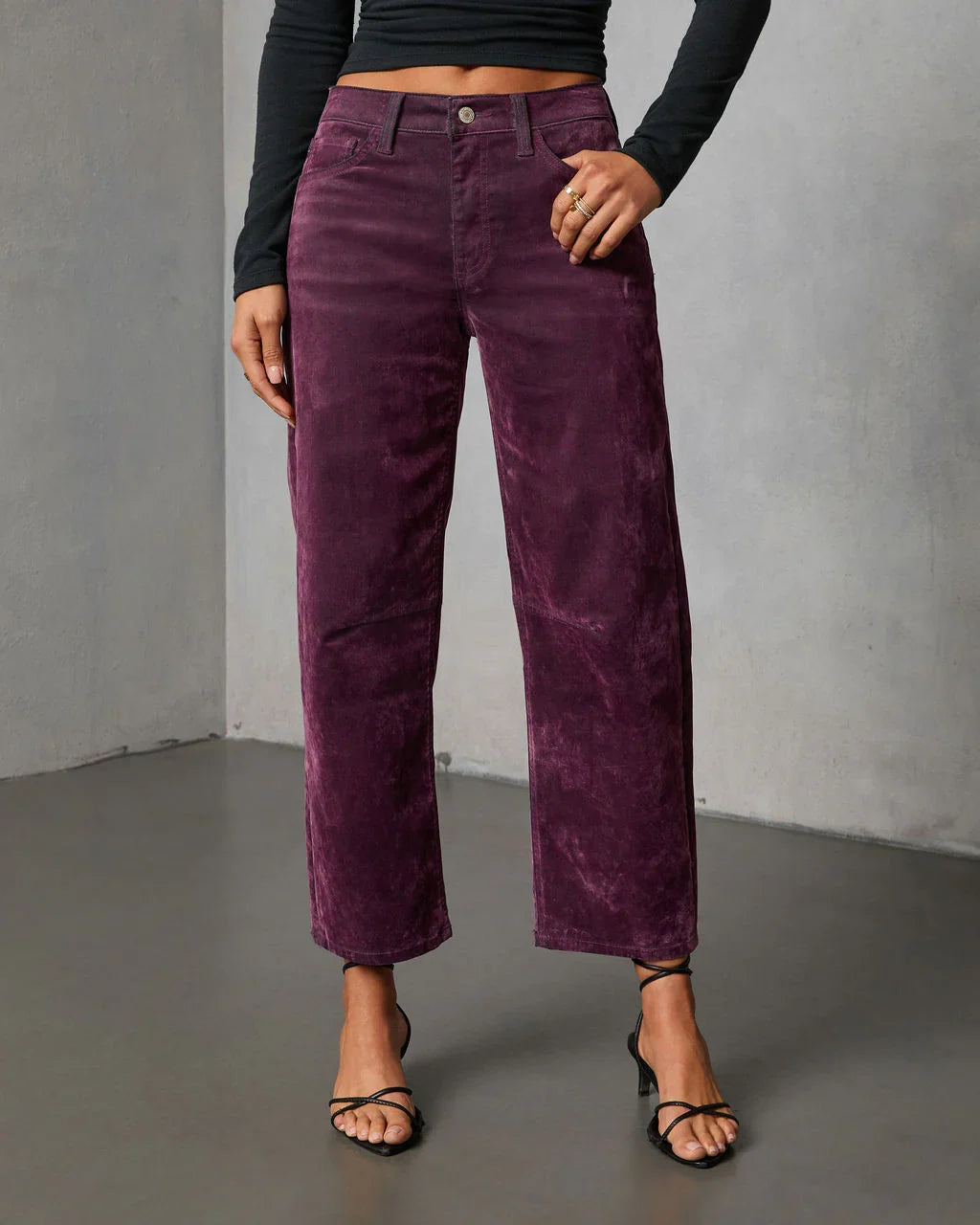 Namie Stretch Velvet Barrel Leg Jeans