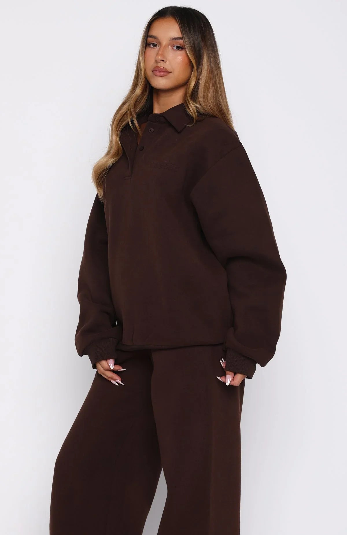 Chill Moves Oversized Henley Sweater Chocolate