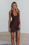 Coastal Sway Halter Mini Dress Chocolate Polka Dot