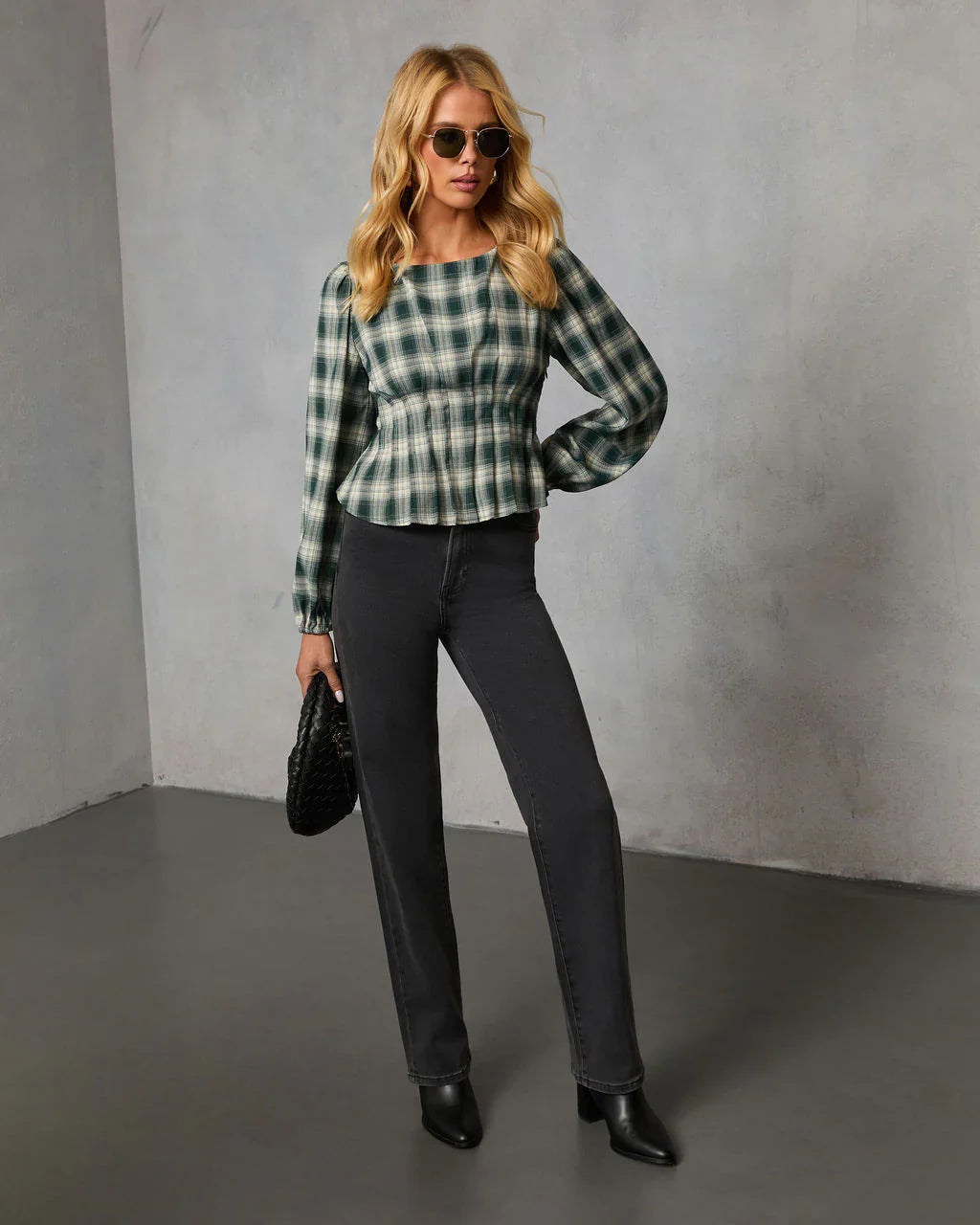 Seasoned Whimsy Plaid Peasant Top