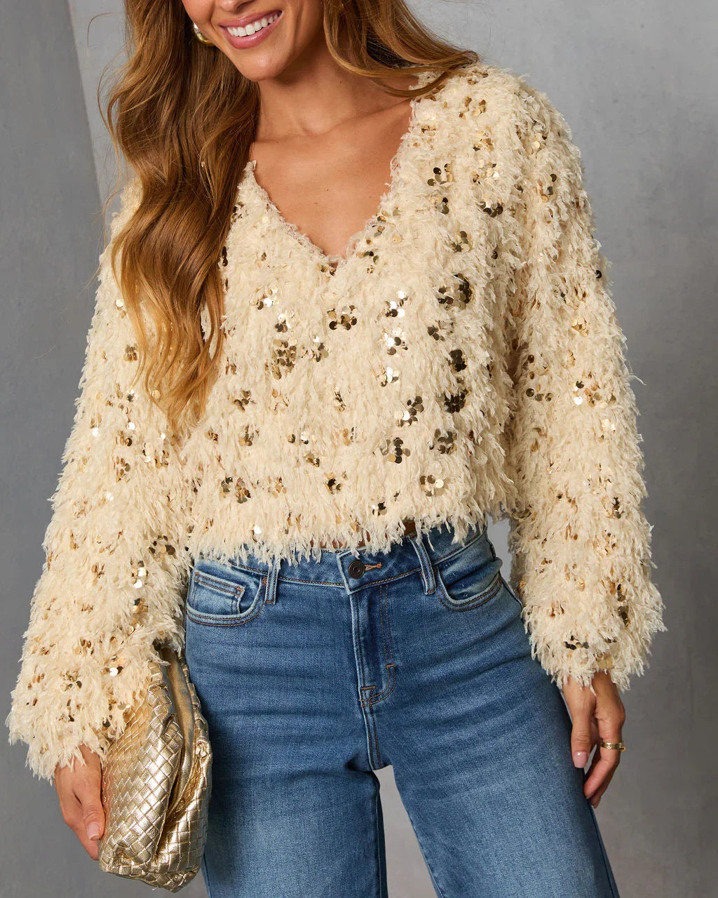 Francia Shaggy Metallic Sequin Sweater