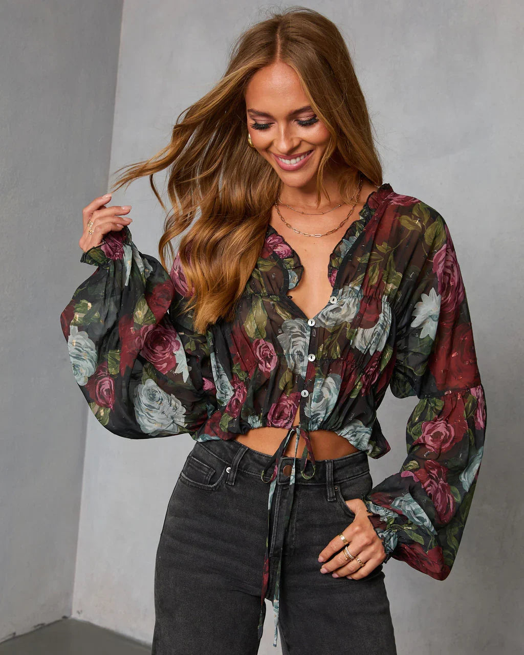 Hildah Printed Smocked Chiffon Top